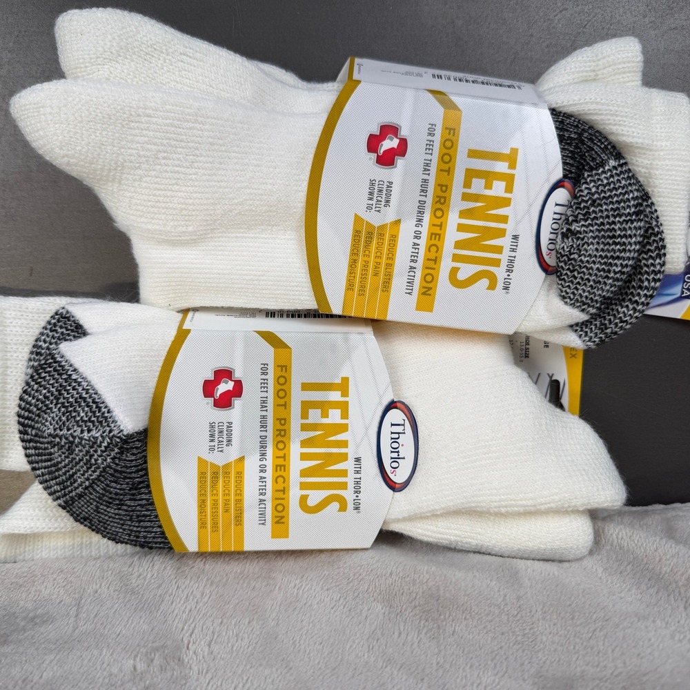 Thorlos Tennis Crew Socks 2 Pair XL White Black TX-15 Thor-Lon Padded Men 13-15